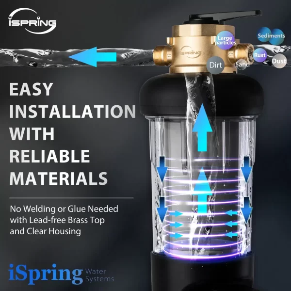 iSpring WSPARJ-BP, NSF Certified, Jumbo Spin-Down Sediment Water Filter with Bypass, Auto Flush