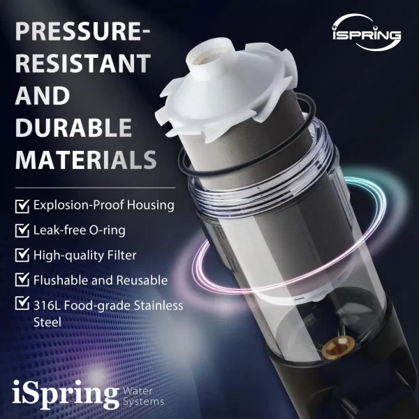 iSpring WSPARJ-BP, NSF Certified, Jumbo Spin-Down Sediment Water Filter with Bypass, Auto Flush