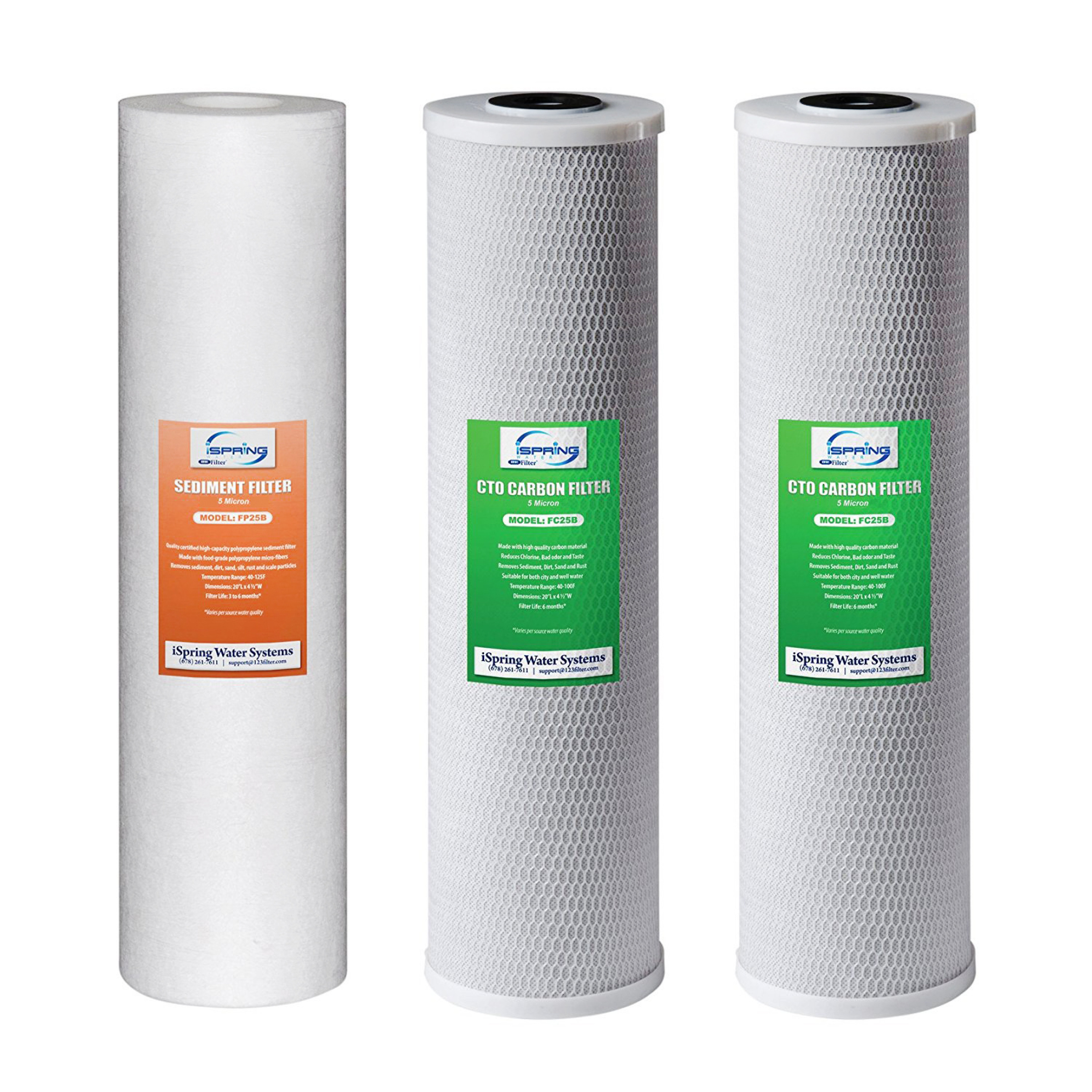 iSpring F3WGB32B 4.5” x 20” 3-Stage Whole House Water Filter Replacement Pack Set