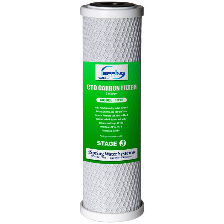 iSpring FC15 Standard 10 inch CTO Carbon Block Water Filter Cartridge Replacement, 5 Microns