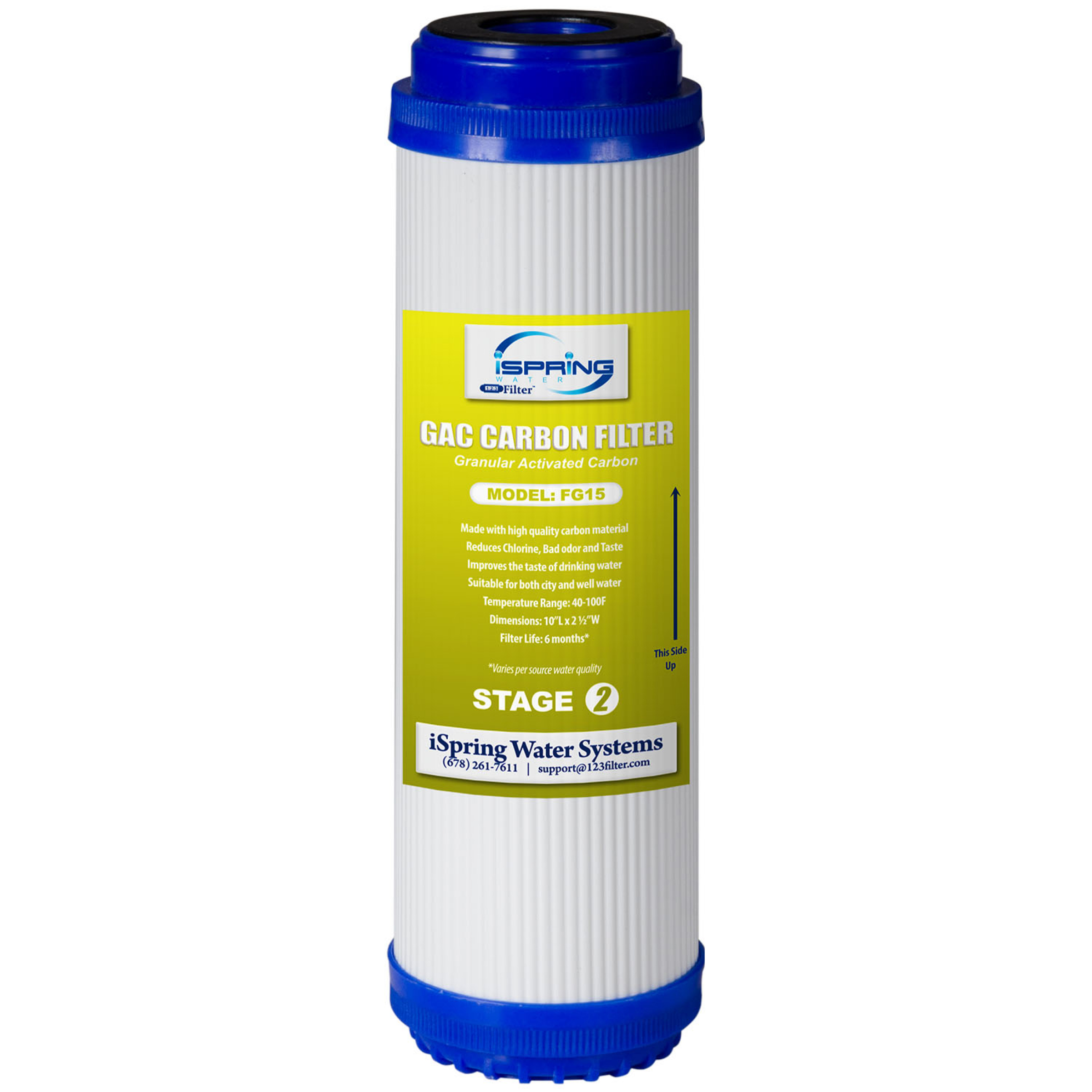 iSpring FG15 GAC Granular Activated Carbon 2.5"x10" Water Filter Replacement, 2.5" x 10"