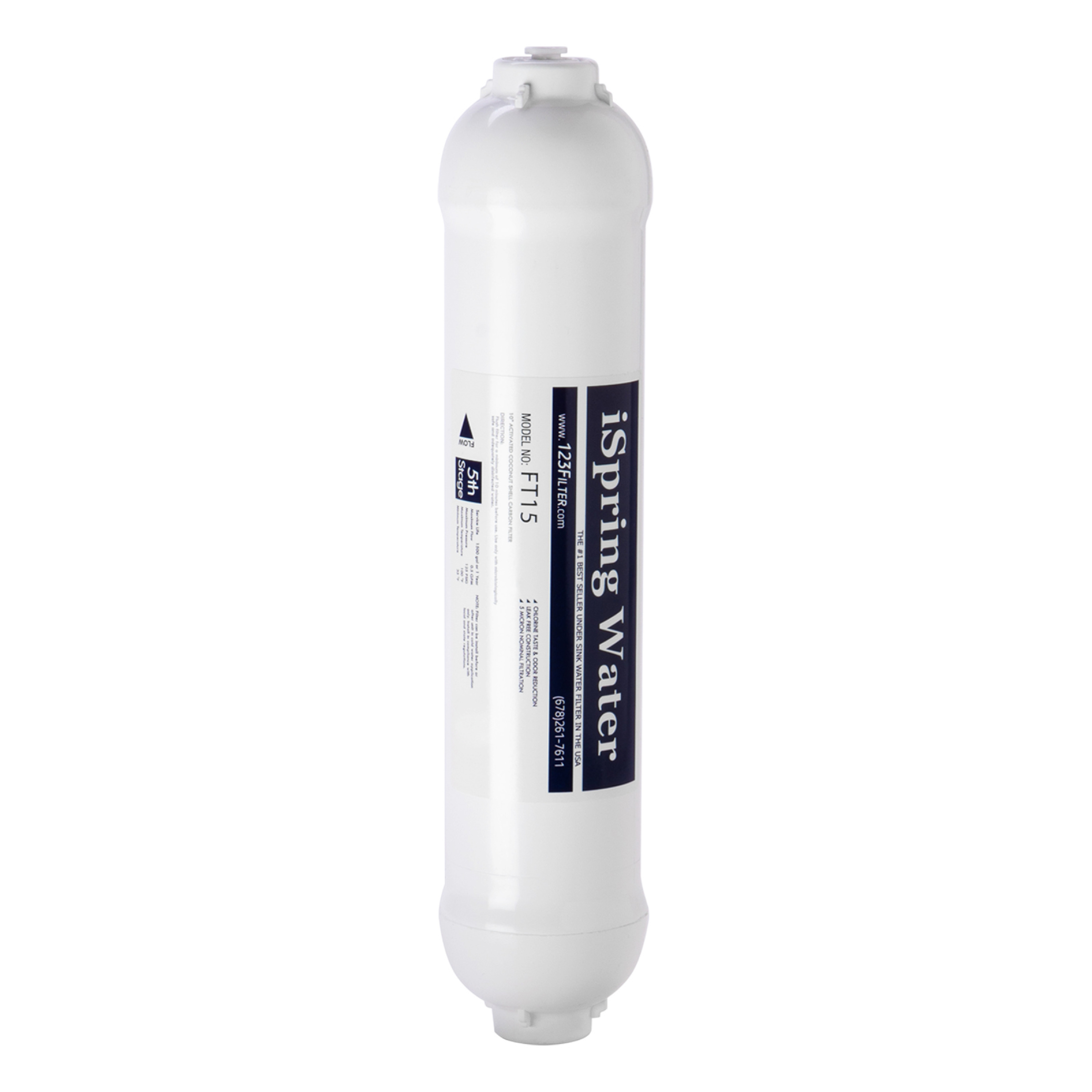 iSpring FT15 5th Stage Inline Post Carbon Filter Replacement Cartridge, White