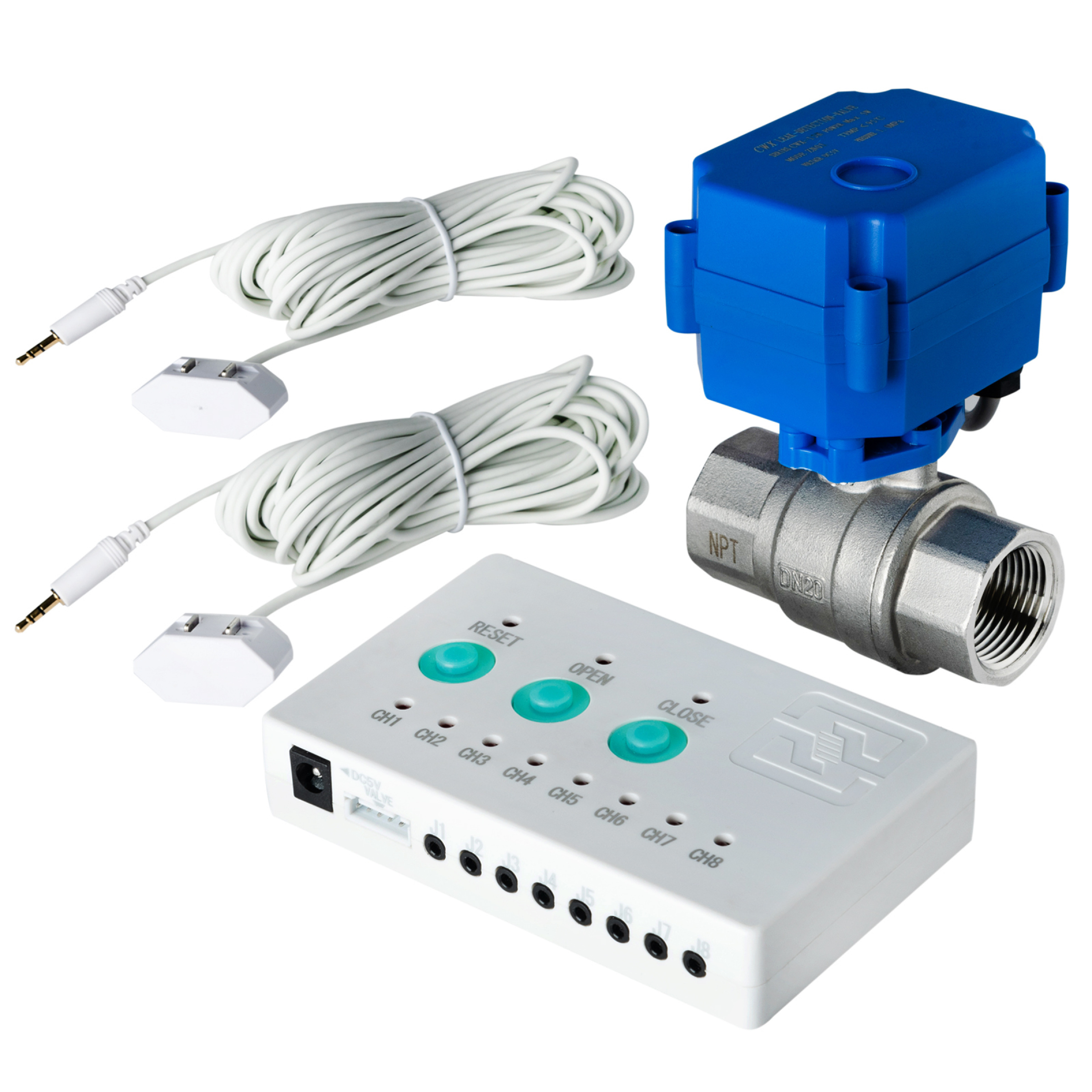 iSpring LS43 Water Leak Detector Alarm System, Automatic Shut-Off Valve and 2 Detection Sensors