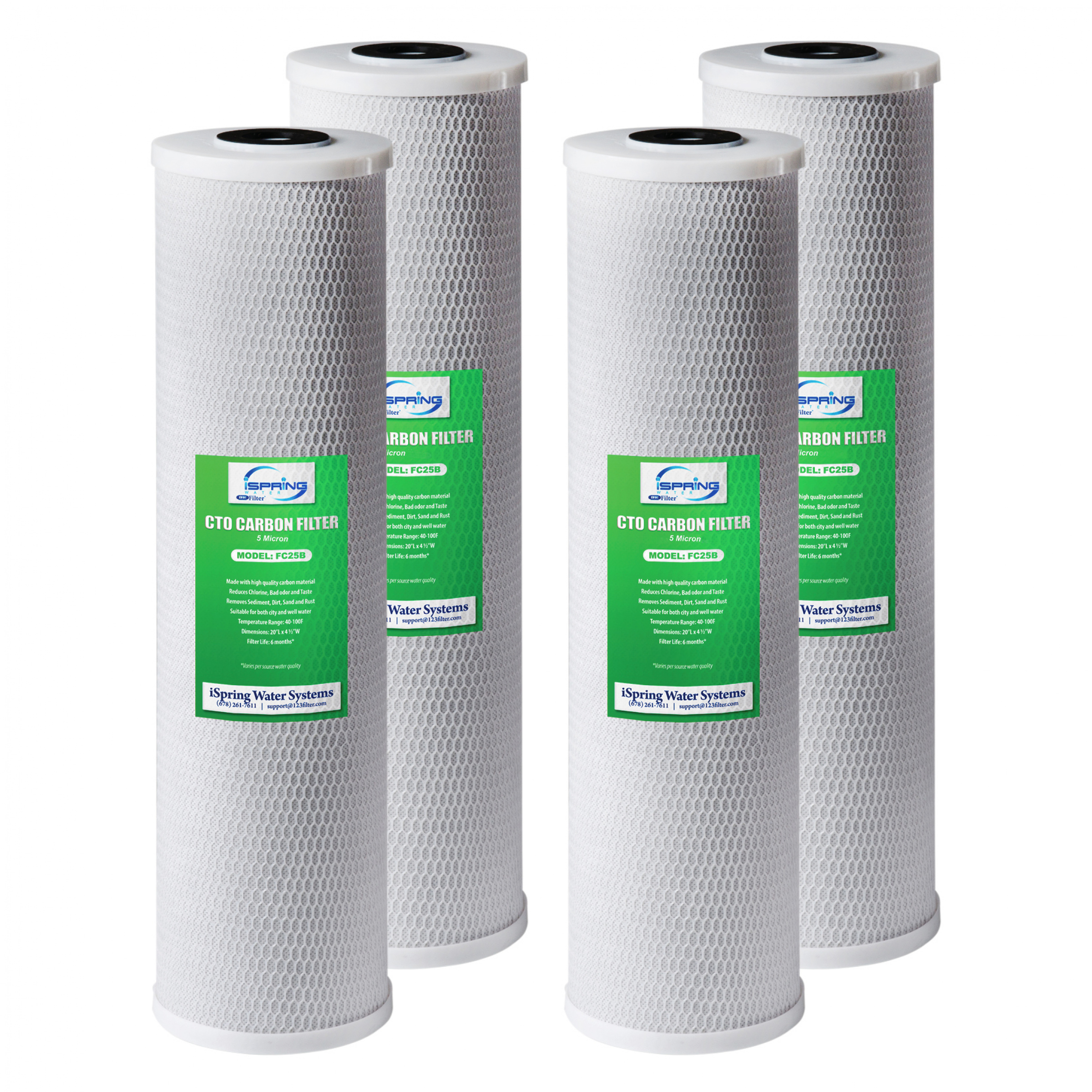 FC25BX4 20” x 4.5” Water Filter Replacement Cartridges, CTO Carbon Block, Pack of 4