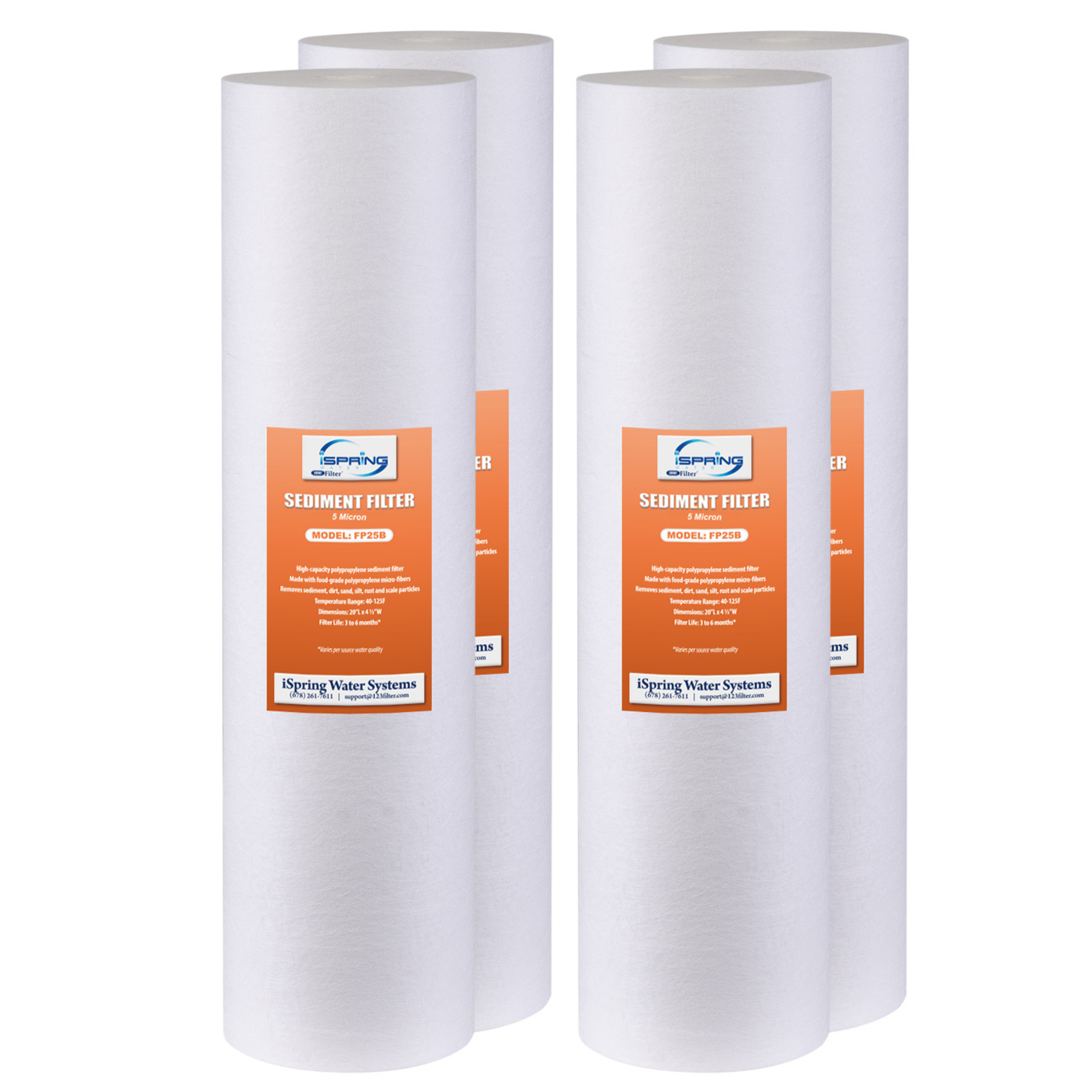 iSpring FP25BX4 20” x 4.5” Whole House Water Filter Replacement Cartridges - Pack of 4