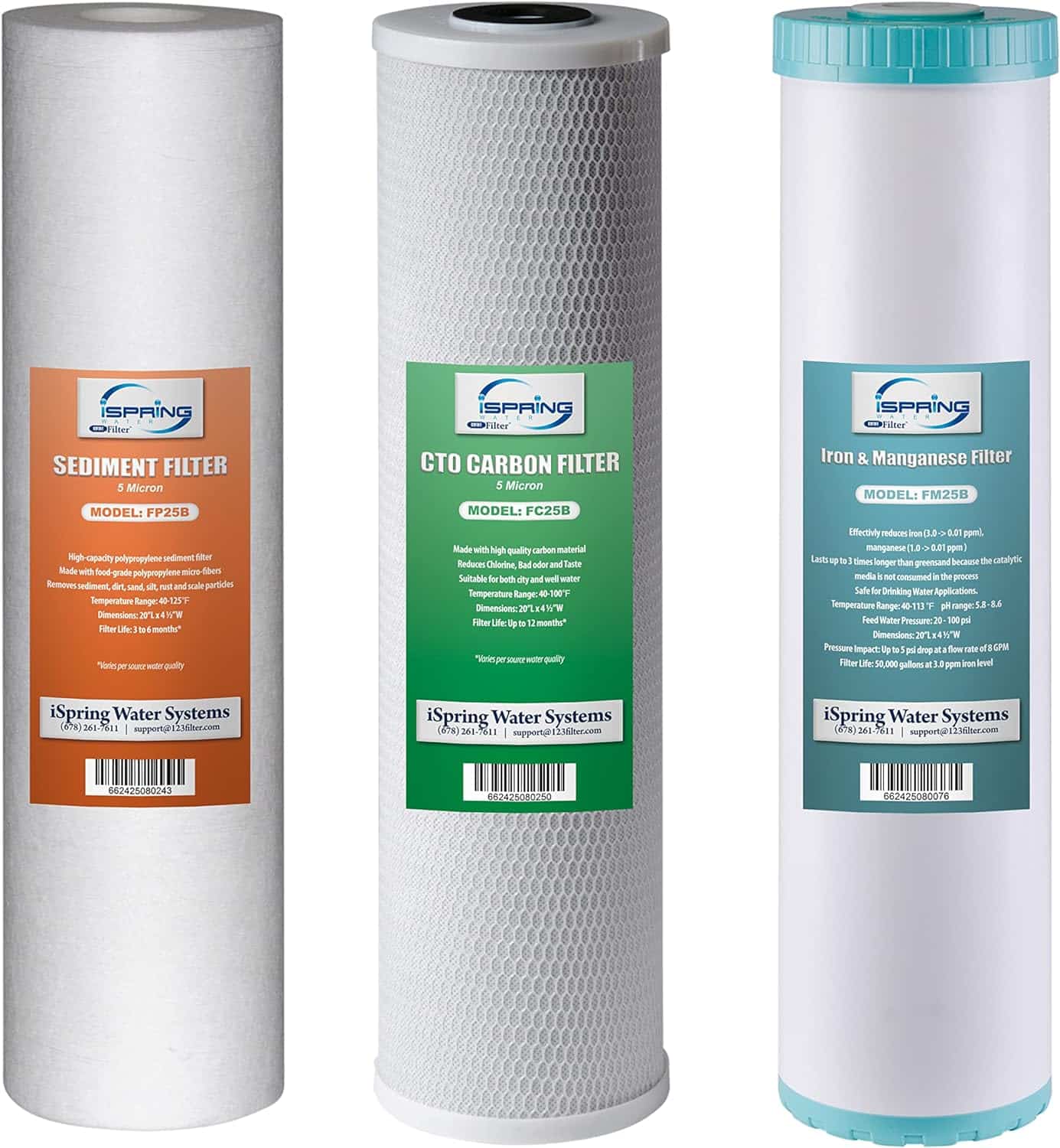 iSpring F3WGB32BM 4.5” x 20” 3-Stage Whole House Water Filter Set Replacement Pack