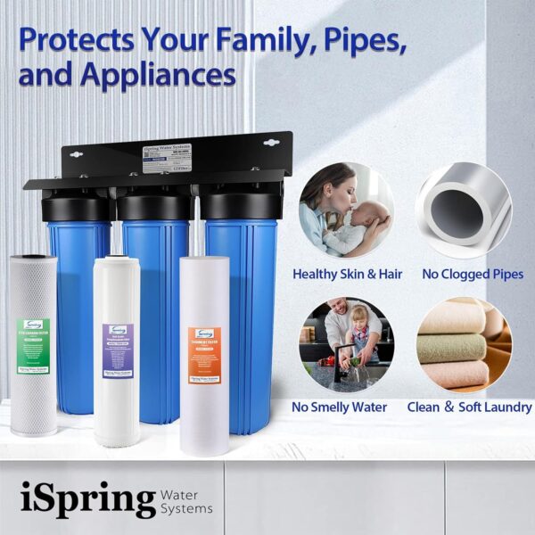 81B-vhEflKL._SL1500_ iSpring WGB32B-DS 3-Stage Whole House Water Descaler Filter System,