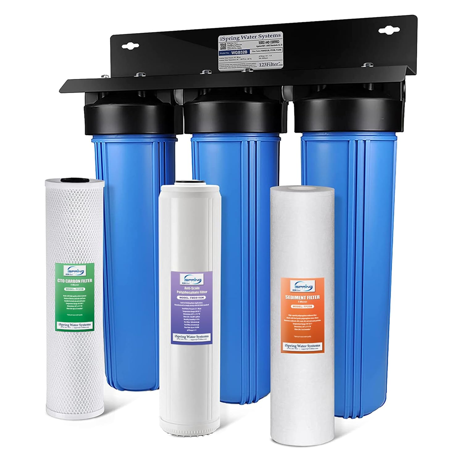 iSpring WGB32B-DS 3-Stage Whole House Water Descaler Filter System,