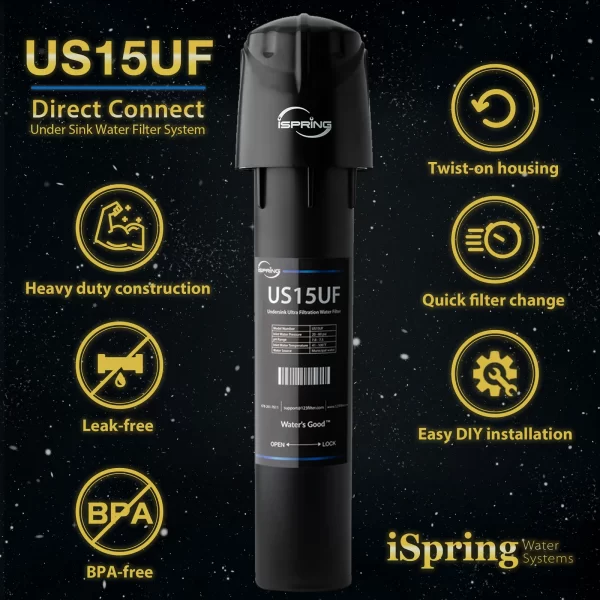 iSpring US15UF 0.01μm Ultra Filtration Direct Connect Under Sink Water Filter System