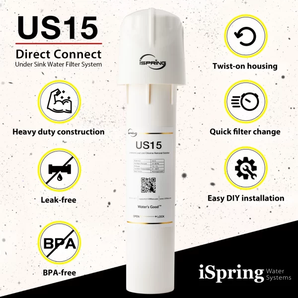 1 iSpring US15L Leak-Free Direct Connect Under-sink Water Filter System, 15k Gallons Capacity