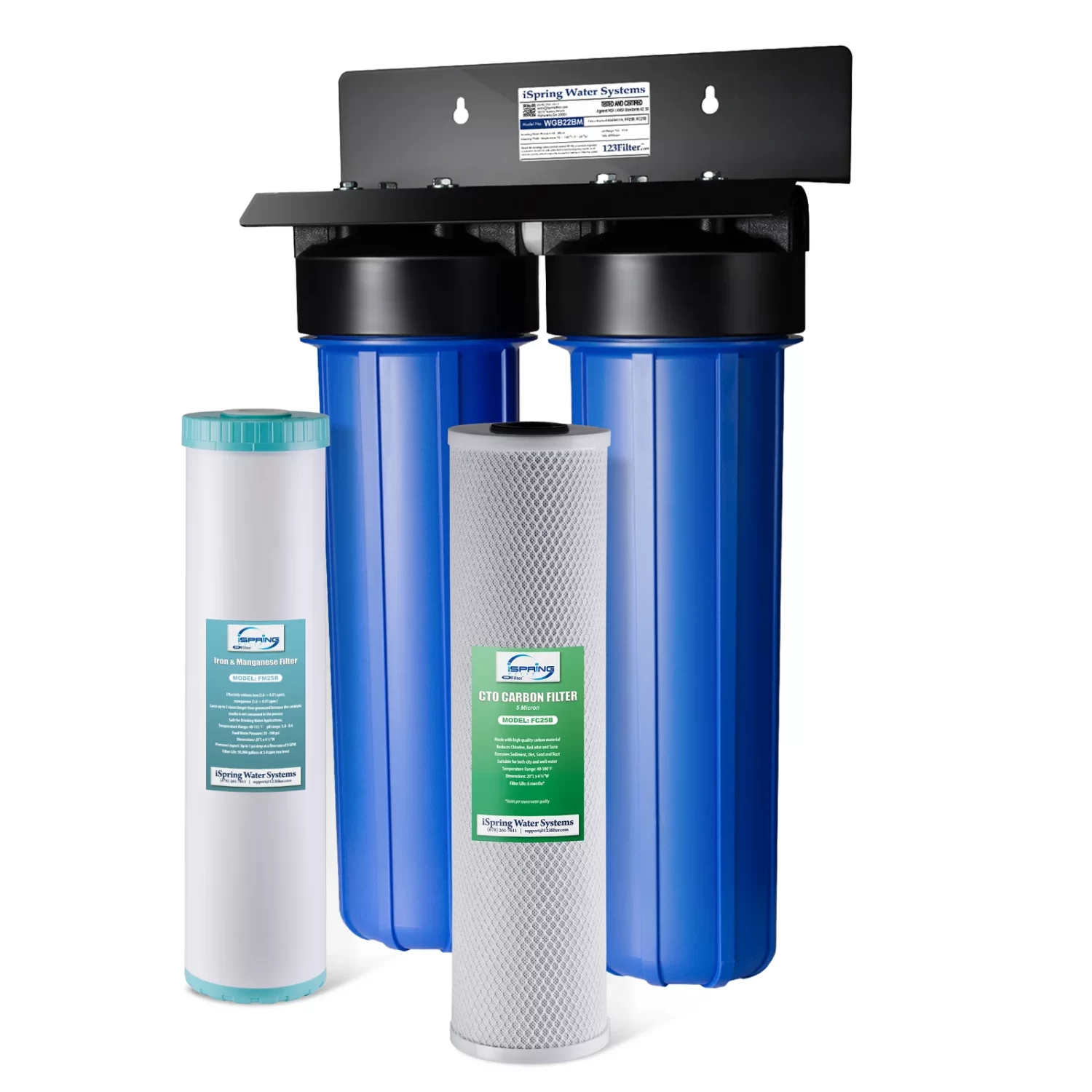 iSpring WGB22BM 2-Stage Whole House Water Filtration System, Reduces Iron & Manganese