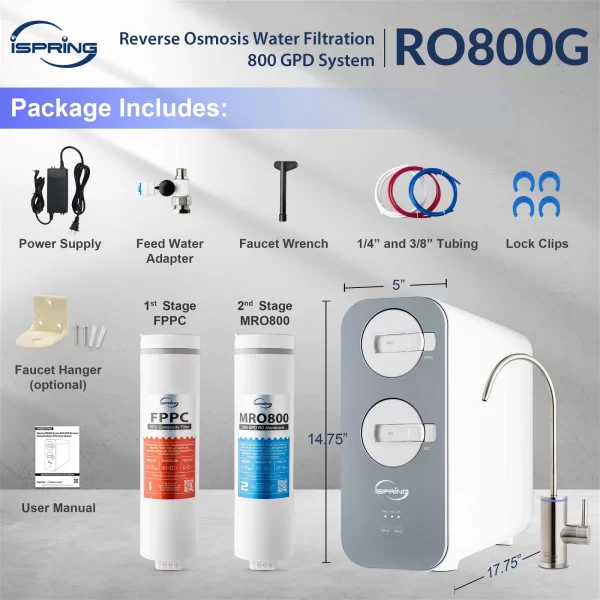 iSpring RO800G Tankless RO Reverse Osmosis Water Filtration System, 800 GPD Fast Flow