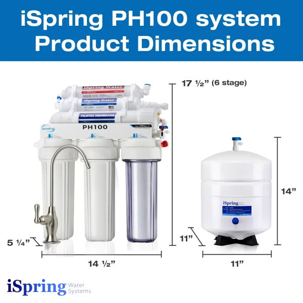 iSpring PH100 6-Stage 100 GPD Under Sink Reverse Osmosis RO Drinking Water Filtration System