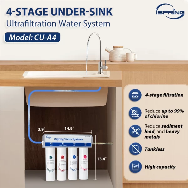 5 iSpring CU-A4 0.01μm Ultra-Filtration Under Sink Water Filter System
