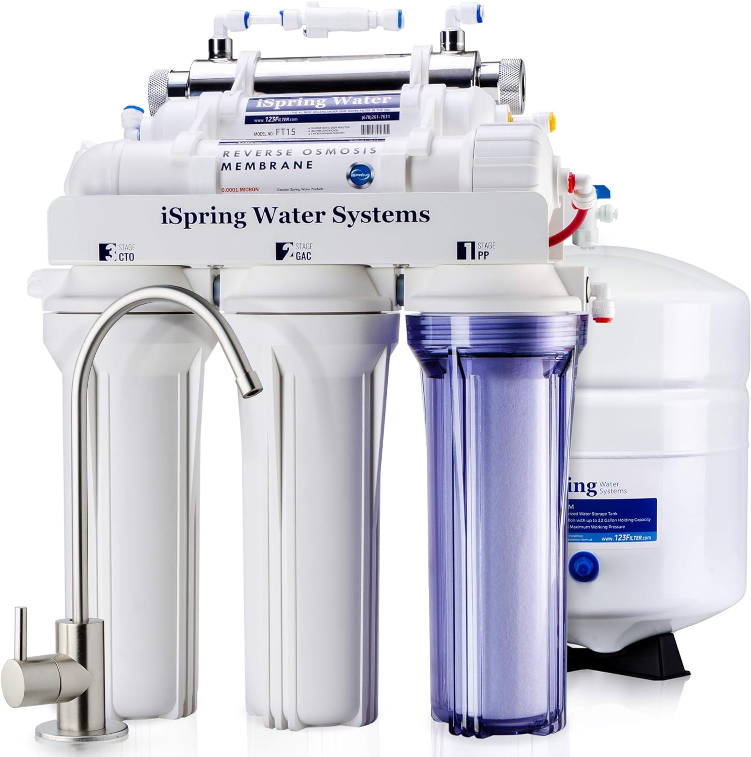 iSpring RCC7U, NSF/ANSI 58 Certified, 75GPD 6-Stage UV Reverse Osmosis Water Filter System