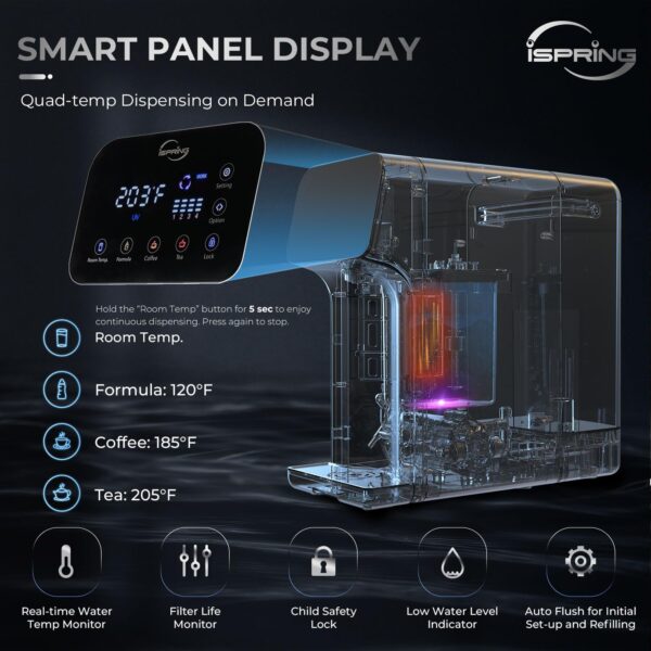iSpring RCD100 5-Stage Countertop Reverse Osmosis System, Instant Hot RO Water Dispenser with UV