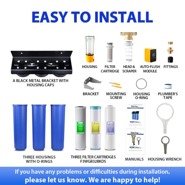 iSpring WGB32B-KDS+WSP50ARB Whole House Water Filter System w/Auto-Flushing Spin Down Filter