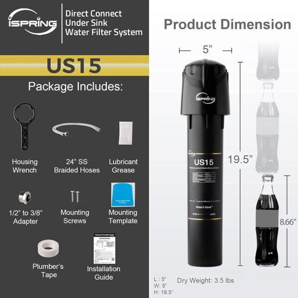 iSpring US15D Leak-Free Direct Connect Under-sink Water Filter System, 15k Gallons Capacity