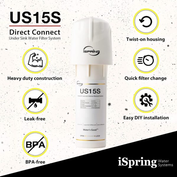 iSpring US15SL Under Sink Water Filter System, Chlorine and Lead Reduction Kitchen Sink Water Filter