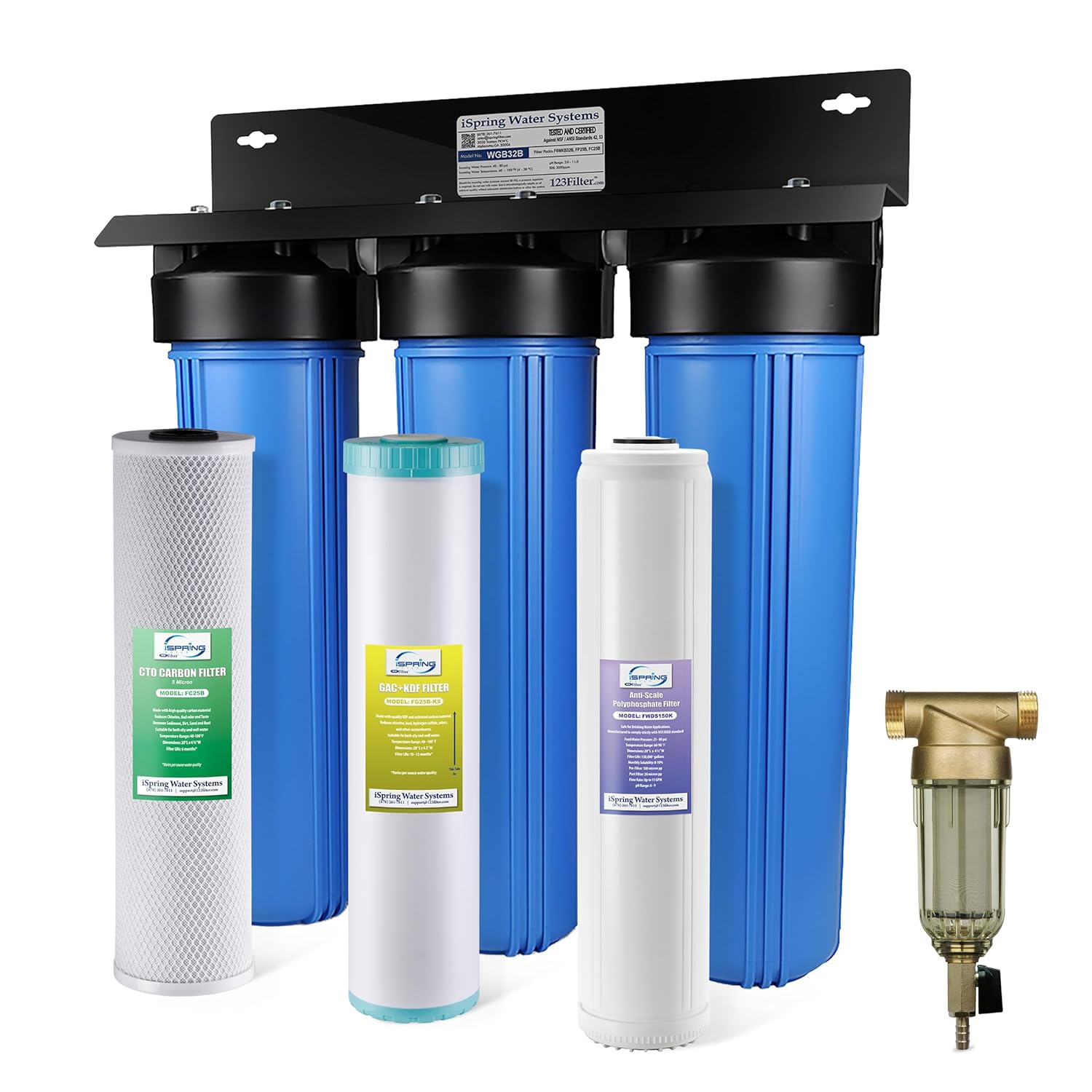 iSpring Whole House Water Filter System w/Spin Down Sediment Filter, WGB32B-KDS+WSP50