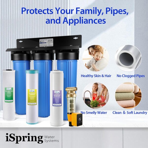 iSpring WGB32B-KDS+WSP50ARB Whole House Water Filter System w/Auto-Flushing Spin Down Filter