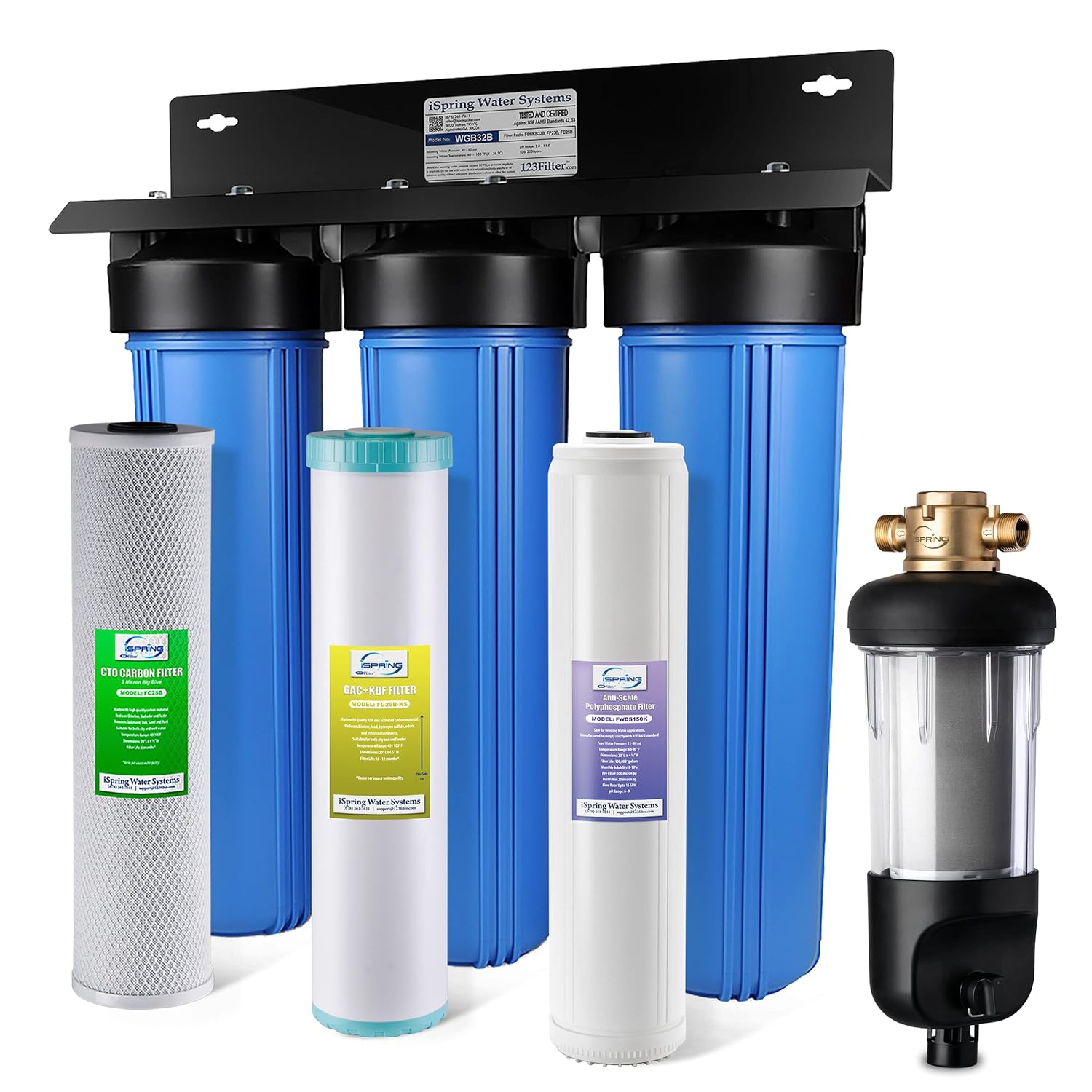 iSpring WGB32B-KDS+WSP50J Whole House Water Filter System w/Jumbo-Sized Spin Down Sediment Filter