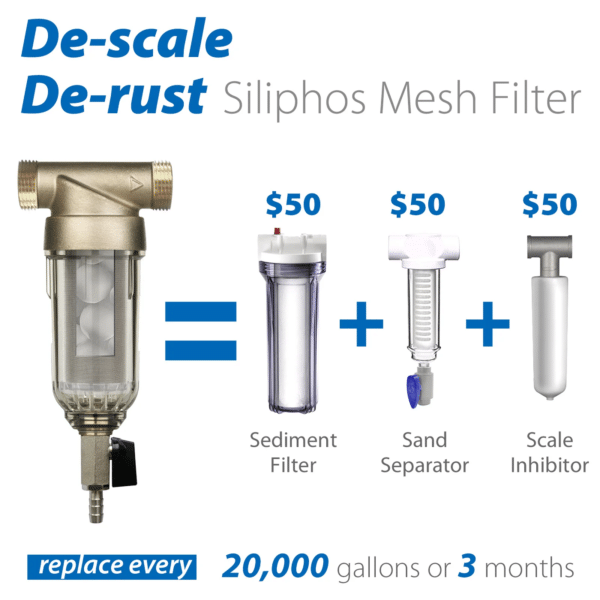 iSpring WSP-SL Whole House Reusable Spin Down Sediment Filter with Siliphos, Alternative Descaler