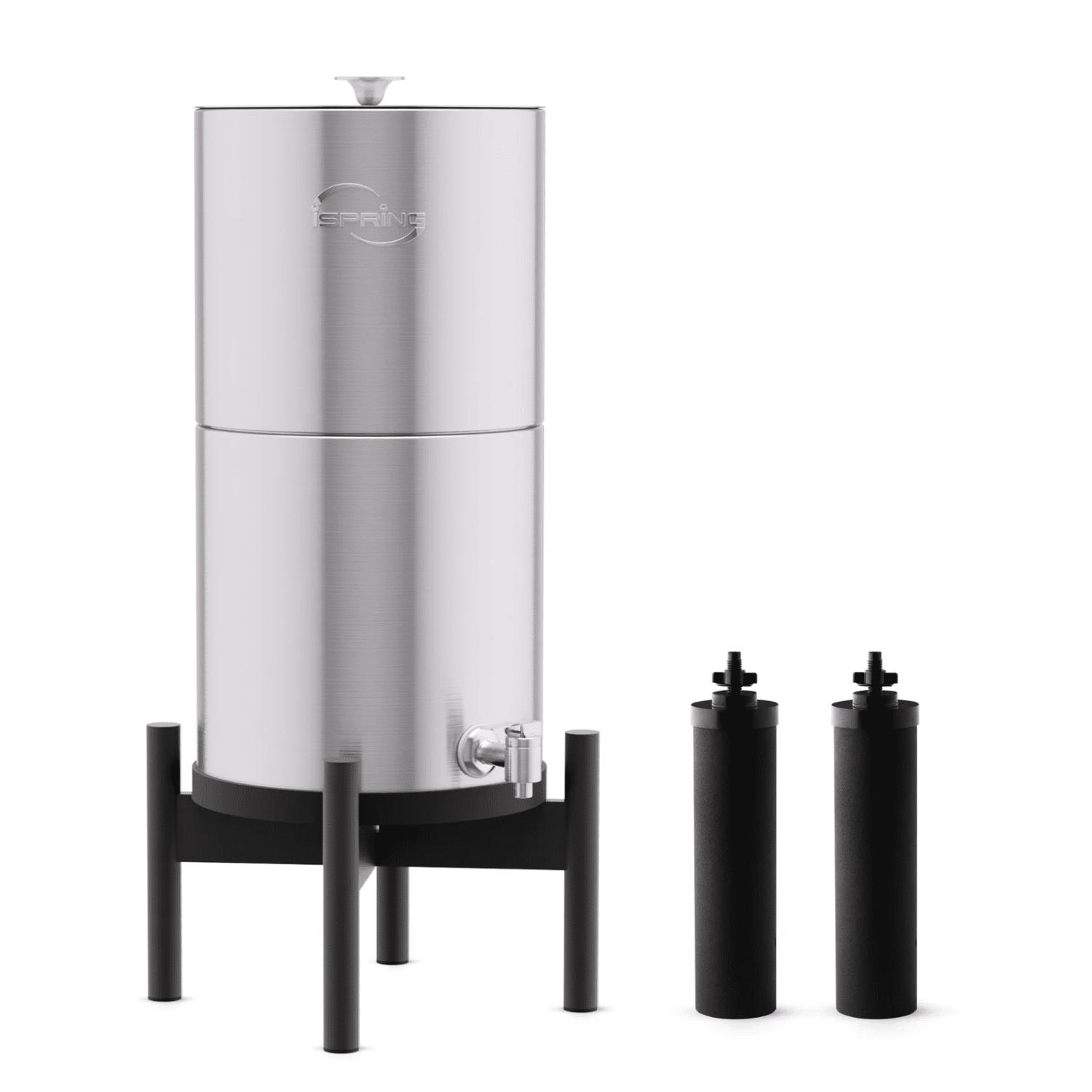 iSpring DGF2-B Gravity-Fed Stainless Steel Countertop Water Filter System with Black Wood Base
