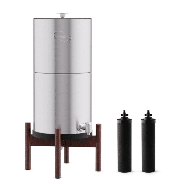 iSpring DGF2-DW Gravity-Fed Stainless Steel Countertop Water Filter System with Dark Wood Base
