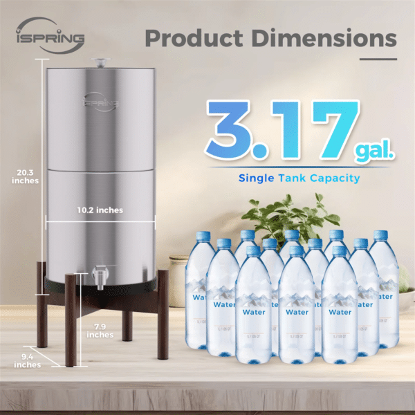 iSpring DGF2-DW Gravity-Fed Stainless Steel Countertop Water Filter System with Dark Wood Base