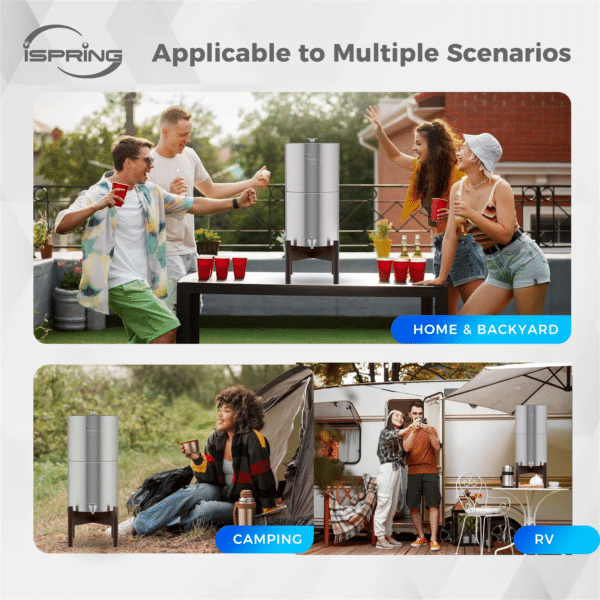 iSpring DGF2-DW Gravity-Fed Stainless Steel Countertop Water Filter System with Dark Wood Base