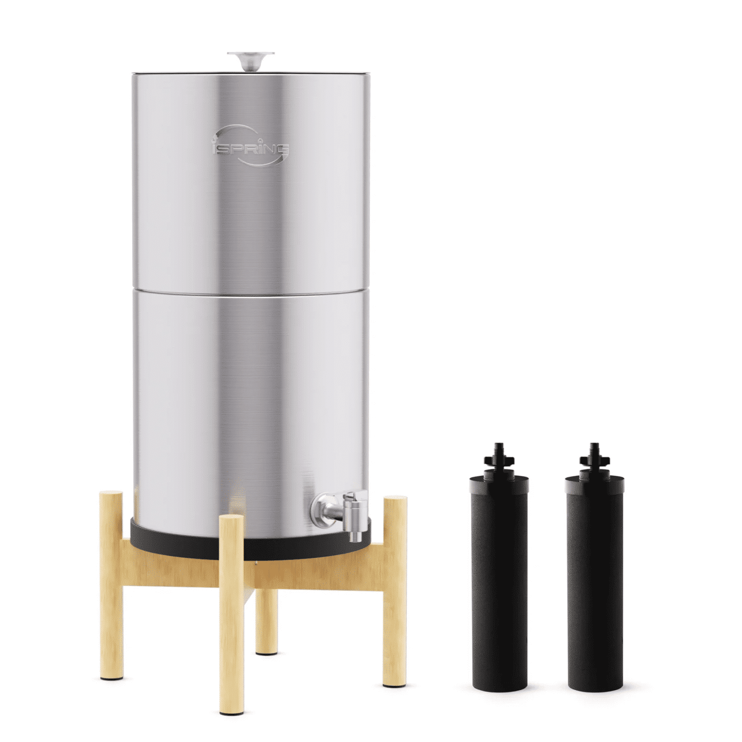 iSpring DGF2-NW Gravity-Fed Stainless Steel Countertop Water Filter System with Natural Wood Base