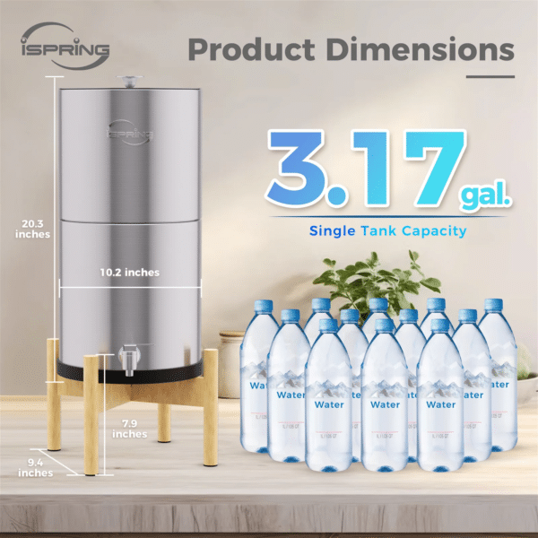 iSpring DGF2-NW Gravity-Fed Stainless Steel Countertop Water Filter System with Natural Wood Base