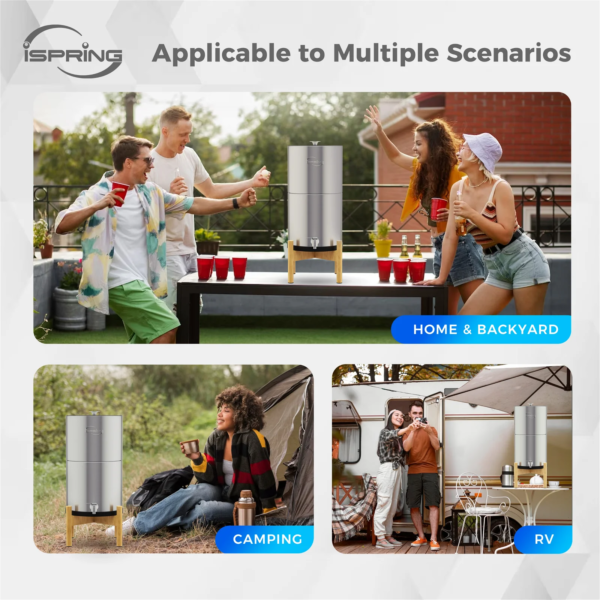 iSpring DGF2-NW Gravity-Fed Stainless Steel Countertop Water Filter System with Natural Wood Base
