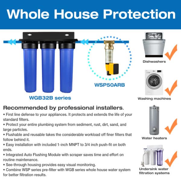 iSpring WSPARB Reusable Spin-down Sediment Water Filter with Scraper and Touch-Screen Auto Flushing