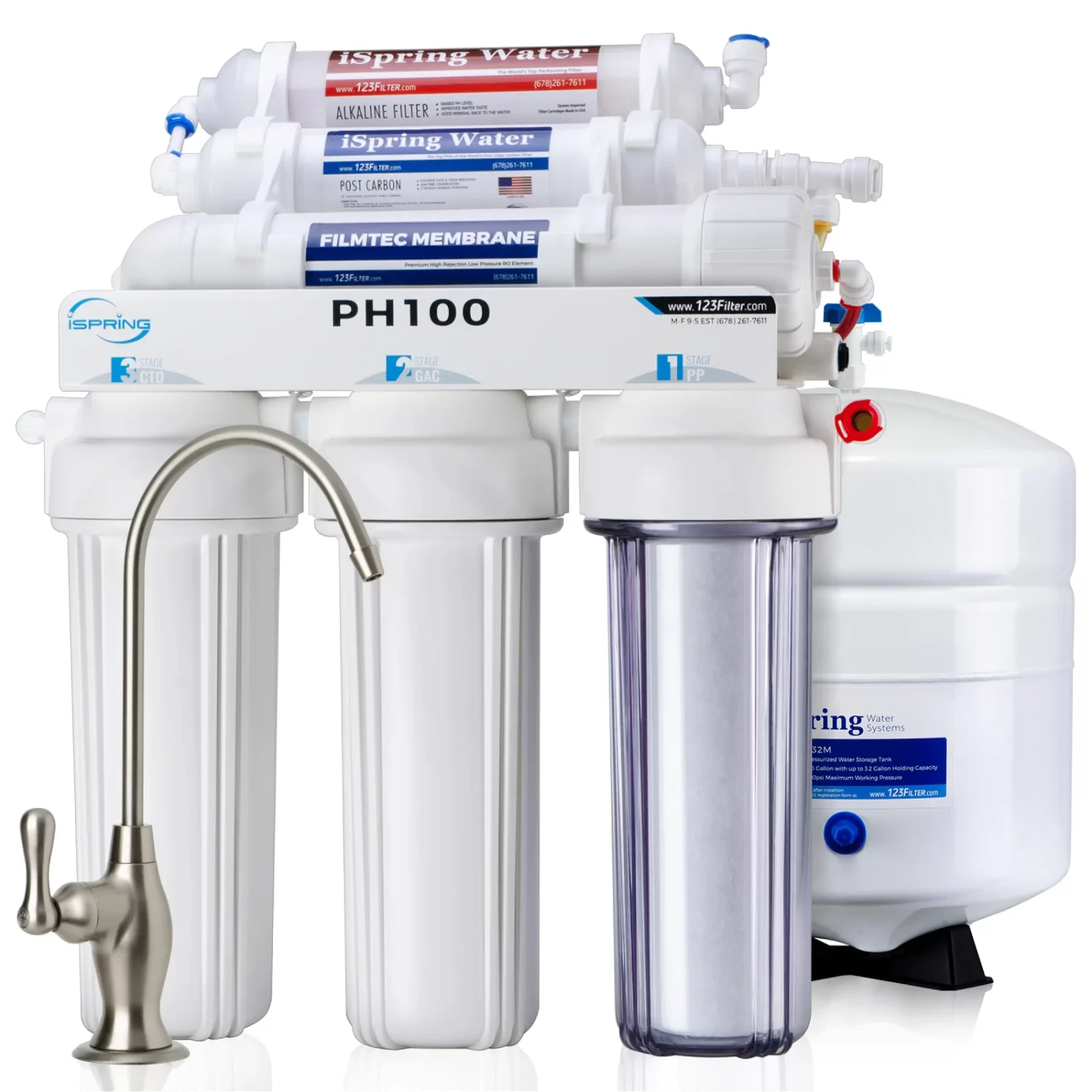 iSpring PH100 6-Stage 100 GPD Under Sink Reverse Osmosis RO Drinking Water Filtration System