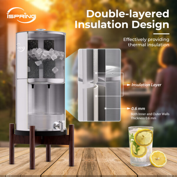 iSpring DGF2-DW Gravity-Fed Stainless Steel Countertop Water Filter System with Dark Wood Base