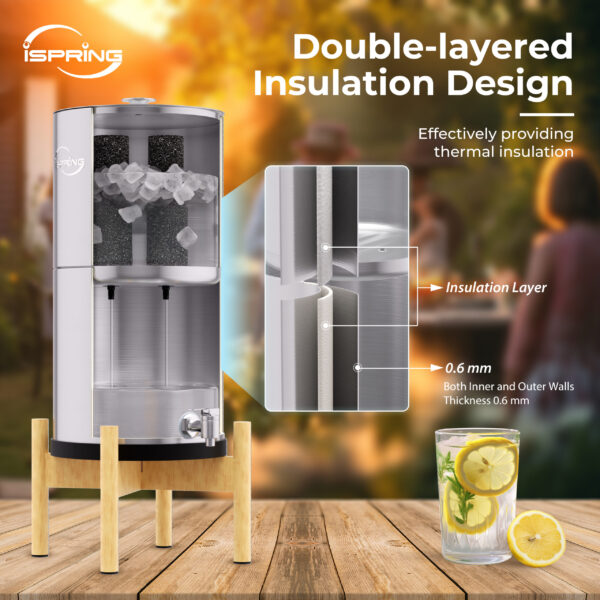 iSpring DGF2-NW Gravity-Fed Stainless Steel Countertop Water Filter System with Natural Wood Base