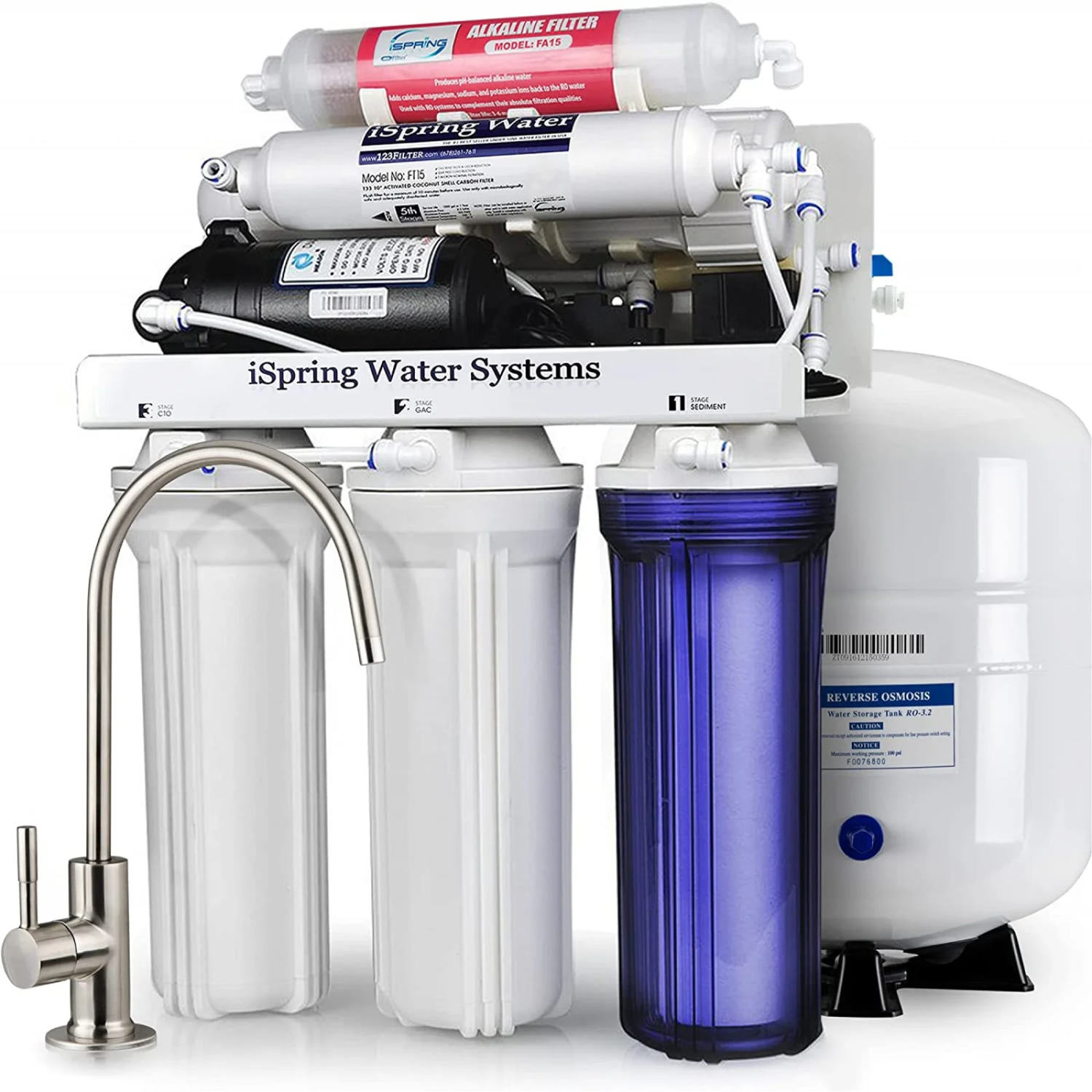 iSpring RCC7P-AK Under Sink 6-Stage Reverse Osmosis Drinking Filtration System