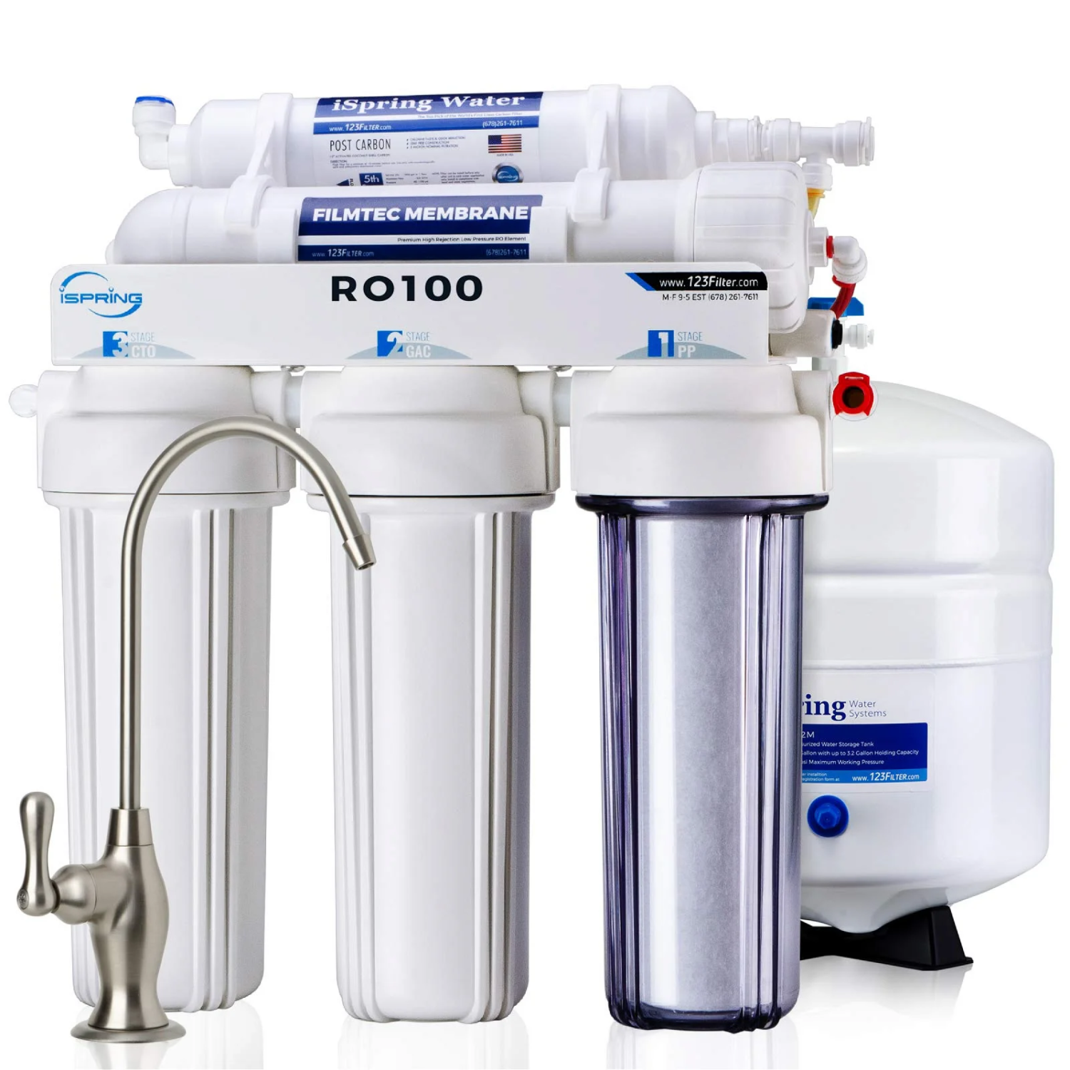iSpring RO100 5-Stage 100 GPD Under Sink Reverse Osmosis Drinking Water Filtration System
