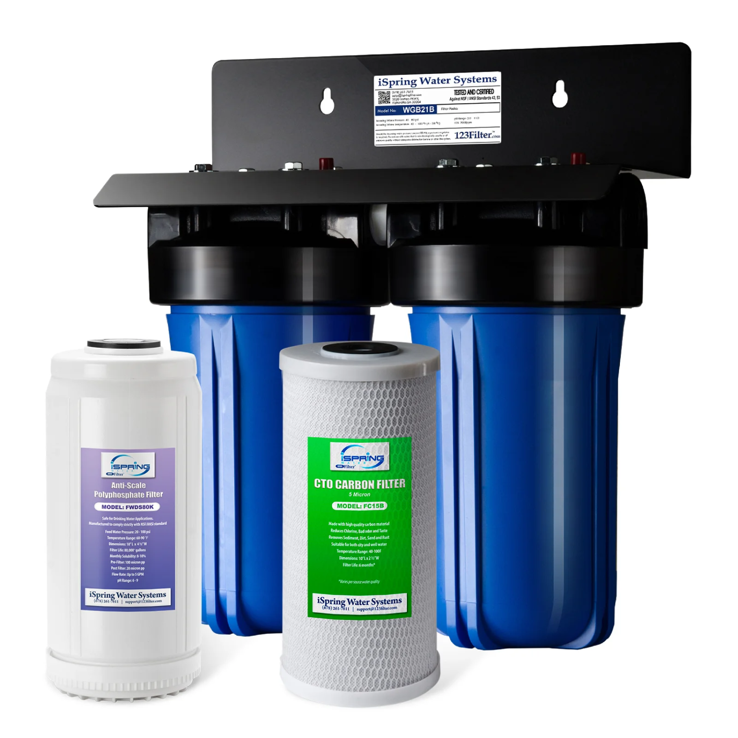 SimPure 3-Stage Whole House Water Filter Housing – 10”x2.5” Cartridges, 3/4” Ports