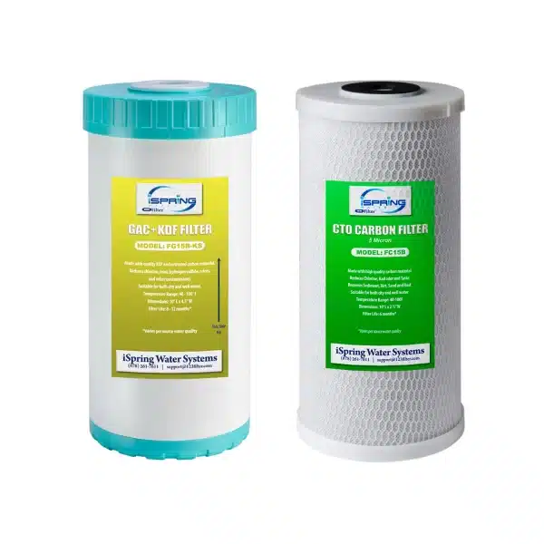 iSpring F2WGB21BKS Whole House 4.5x10 Water Filtration CTO Carbon Block and GAC+KDF Water Filter Replacement Cartridge Pack Set for WGB21B-KS iSpring F2WGB21BKS Water Filter Replacement Cartridge Pack Set for WGB21B-KS