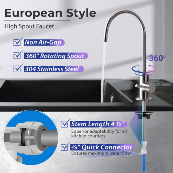 iSpring GA3-BN Drinking Water Faucet for Kitchen Sink with 3/8" Connector