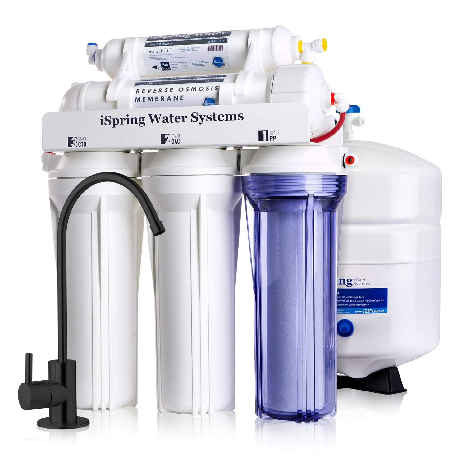 iSpring RCC7-BLK, NSF Certified, 5-Stage Reverse Osmosis Water Filter System, 75 GPD