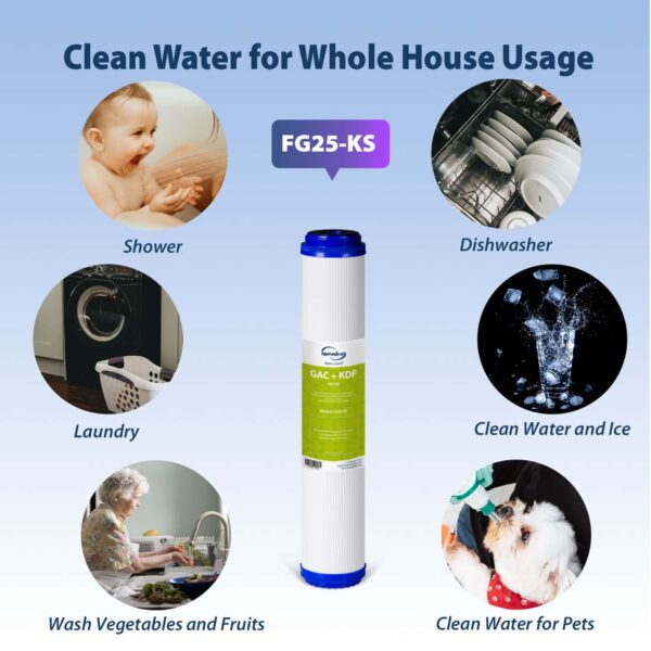 iSpring FG25-KS 2.5” x 20” Lead, Chlorine, Chloramine, PFAS Reducing Filter, Fits WCB32 Series