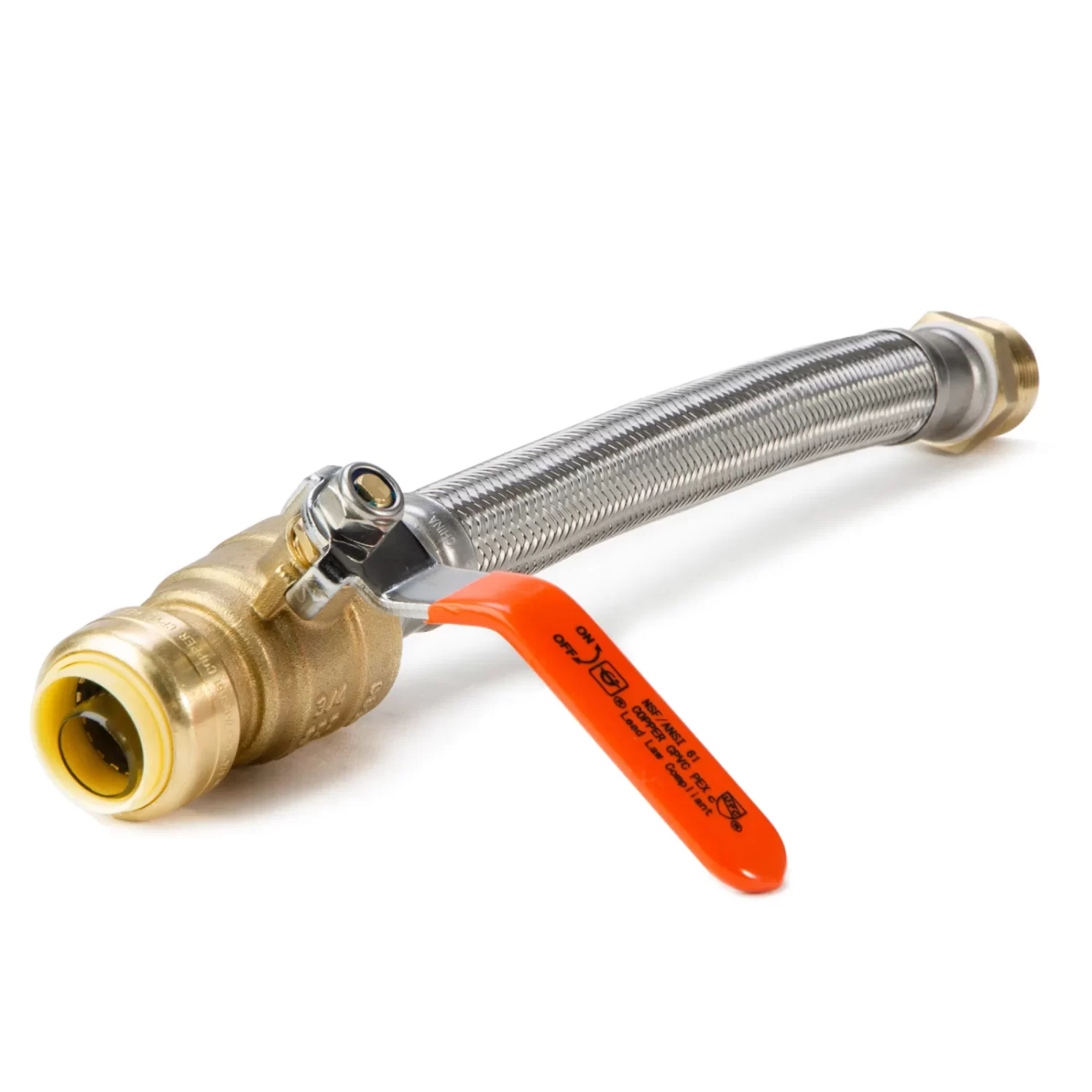 LittleWell AHPF12MNPT12 12" Braided Hose Connector, Ball Valve, 3/4" Push-Fit x 3/4" MNPT