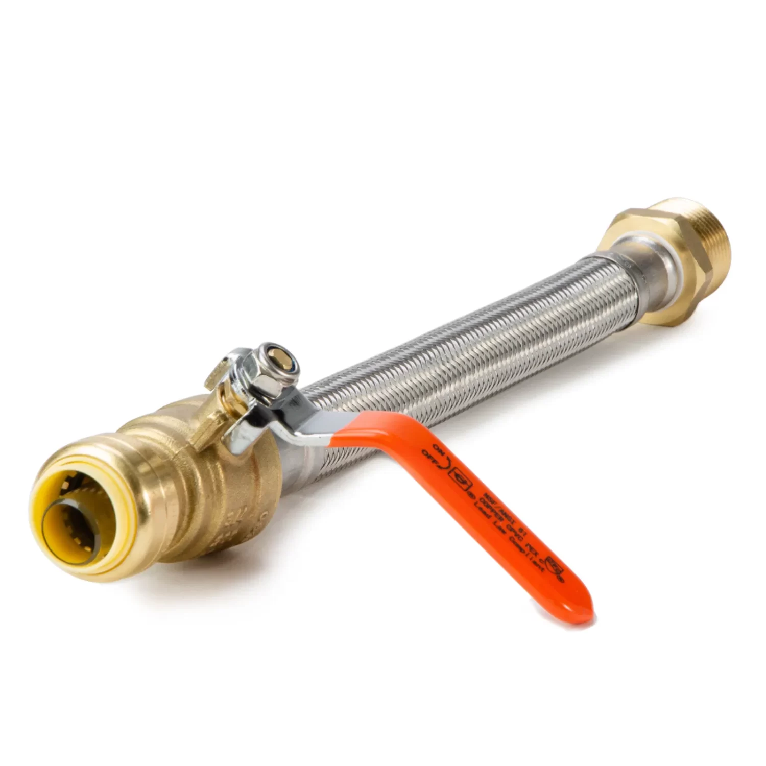 LittleWell AHPF12MNPT16 12" Braided Hose Connector, Ball Valve, 3/4" Push-Fit x 1" MNPT