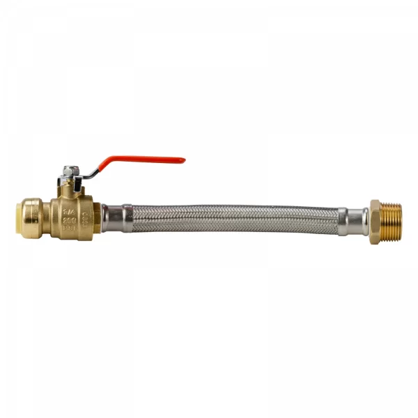LittleWell AHPF12MNPT16 12" Braided Hose Connector, Ball Valve, 3/4" Push-Fit x 1" MNPT